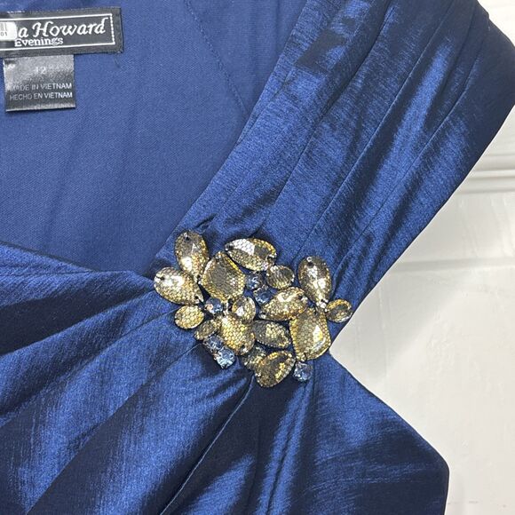 Jessica Howard Evenings Women’s Size 12 Navy Blue Satin Pleated Cocktail Dress - Picture 4 of 10